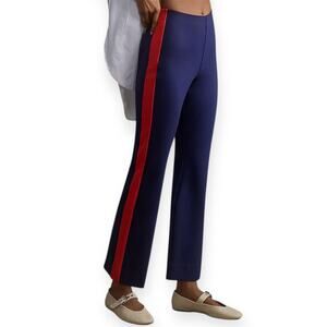 NWT Maeve Anthropologie The Margot Navy Red Side Stripe Flare Pants Sz Small